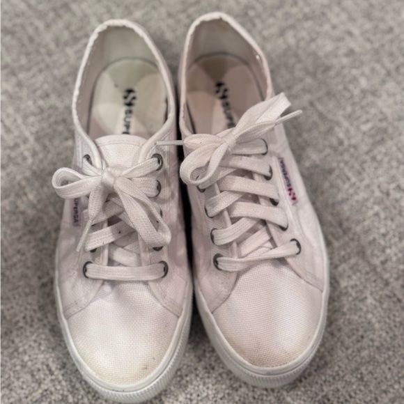 Superga White Napa Platform Sneaker Shoe Canvas Rubber Sole Laces Sz 6 - Picture 8 of 10